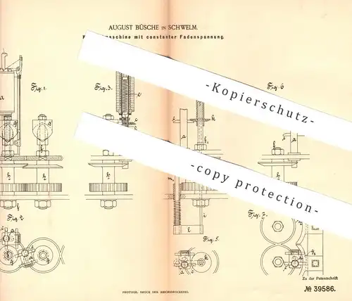 original Patent - August Büsche , Schwelm / Wuppertal , 1886 , Klöppelmaschine | Klöppeln , Strickmaschine , Klöppel