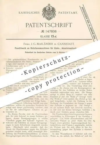 original Patent - J. G. Mailänder , Cannstatt / Stuttgart , 1902 , Feuchtwerk an Druckmaschinen | Druckerei , Walze !!!