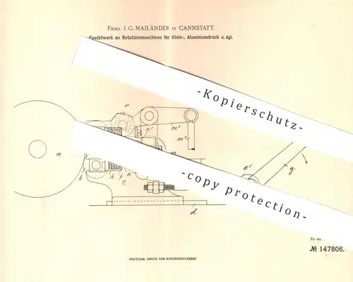 original Patent - J. G. Mailänder , Cannstatt / Stuttgart , 1902 , Feuchtwerk an Druckmaschinen | Druckerei , Walze !!!