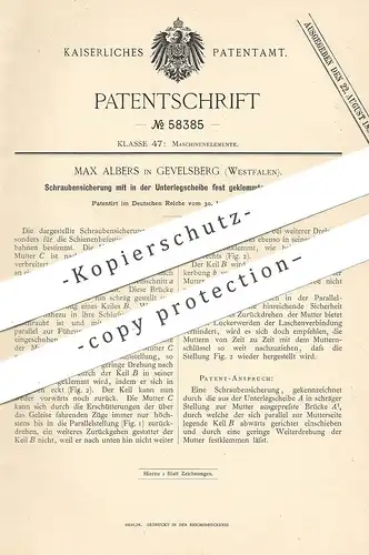 original Patent - Max Albers , Gevelsberg / Dortmund / Hagen , 1891 , Schraubensicherung | Schrauben , Maschinen !!!