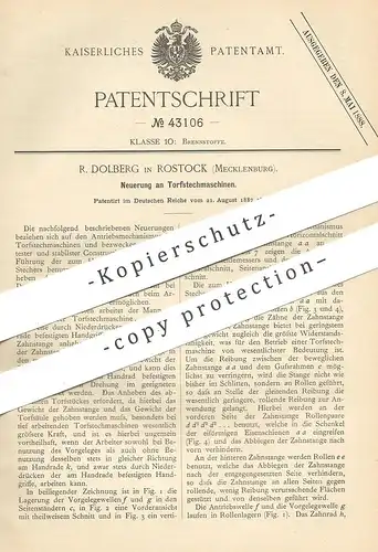 original Patent - R. Dolberg , Rostock , Mecklenburg  1887 , Torfstechmaschine | Torf stechen | Brenntoff , Kohle , Koks
