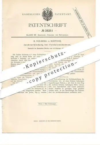 original Patent - R. Dolberg , Rostock , Mecklenburg , 1884 , Jochverbindung bei Feldeisenbahnen | Eisenbahn , Feldbahn