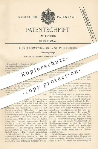 original Patent - Alexei Lomschakow , St. Petersburg / Russland , 1899 , Feuerungsanlage | Feuerung , Ofen , Heizung !!!