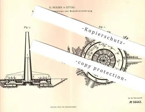 original Patent - O. Holder , Zittau / Görlitz , 1896 , Zentralfeuerung zur Rauchverzehrung | Ofen , Heizung , Ofenbauer
