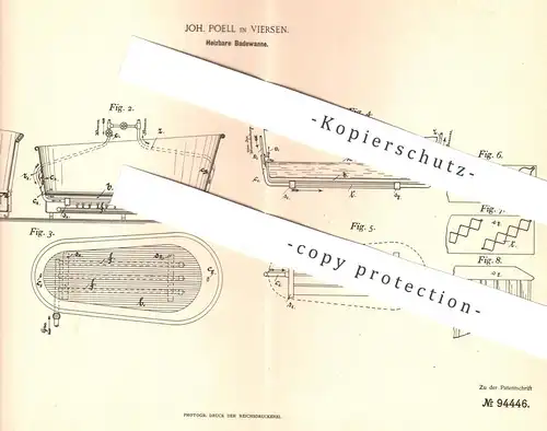 original Patent - Joh. Poell , Viersen / Mönchengladbach , 1896 , Heizbare Badewanne | Heizung , Wanne , Klempner !!!