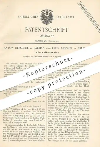 original Patent - Anton Herschel , Lauban | Fritz Messner , Breslau , 1888 , Leder - Walkmaschine | Schuster , Schuhe !!