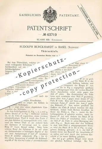 original Patent - Rudolph Burckhardt , Basel / Schweiz , 1891 , Türschloss | Tür - Schloss | Schlosser | Schlösser !!!