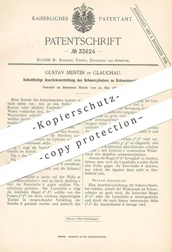 original Patent - Gustav Meister , Glauchau / Zwickau / Sachsen , 1885 , Scheerzylinder an Scheermaschine | Wolle !!!