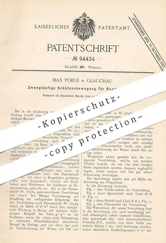 original Patent - Max Poege , Glauchau / Zwickau / Chemnitz , 1896 , Bandwebstuhl  | Webstuhl , Weben , Weber , Weberei