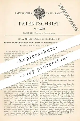 original Patent - Dr. A. Mitscherlich , Freiburg / Bayern , 1891 , Kleber , Bindemittel aus Zellstoffablaugen | Leim !!