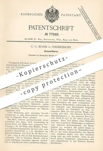 original Patent - C. G. Bohm , Fredersdorf / Berlin , 1893 , Brauverfahren | Bier brauen | Brauerei | Malz , Hopfen !!!