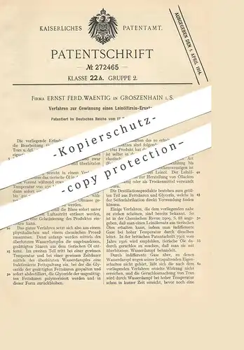 original Patent - Ernst Ferd. Waentig , Großenhain / Dresden , 1910 , Gewinnung von Leinölfirnis - Ersatz | Öl , Öle !!!