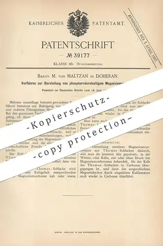 original Patent - Baron M. von Maltzan , Doberan / Mecklenburg , 1886 , phosphorsäurehaltiges Magnesiumcarbonat | Dünger