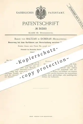 original Patent - Baron von Maltzan , Doberan / Mecklenburg , 1885 , Verarbeitung unreiner Rohphosphate | Dünger , Kalk