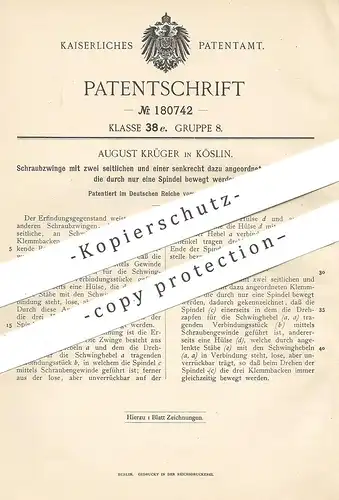 original Patent - August Krüger , Köslin / Polen , 1905 , Schraubzwinge | Schraubzwingen | Schlosser | Tischler !!!