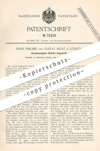 original Patent - Ernst Peschel , Gustav Nicht , Görlitz  1893 , Schiefer - Doppeltafel | Tafel , Schiefertafel | Schule