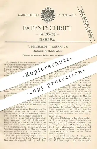 original Patent - F. Bernhardt , Leisnig / Leipzig , 1901 , Stauchkanal für Zylinderwalken | Walken !!!