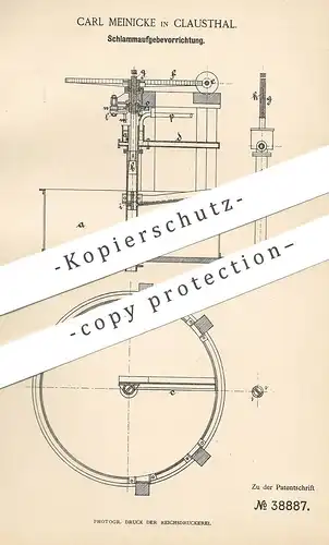 original Patent - Carl Meinicke , Clausthal / Goslar / Harz , 1886 | Schlammaufgebevorrichtung | Schlamm , Erz , Erze !!