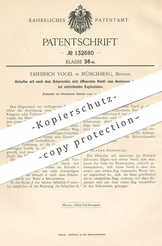 original Patent - Friedrich Vogel , Münchberg , Bayern , 1901 , Heizofen | Ofen , Öfen | Ofenbauer , Heizung , Feuerung