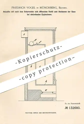 original Patent - Friedrich Vogel , Münchberg , Bayern , 1901 , Heizofen | Ofen , Öfen | Ofenbauer , Heizung , Feuerung
