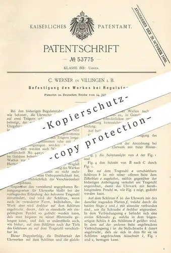 original Patent - C. Werner , Villingen , 1889 , Befestigung von Uhrwerk | Regulatoruhr | Uhr , Uhren | Uhrmacher !!!