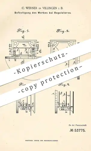 original Patent - C. Werner , Villingen , 1889 , Befestigung von Uhrwerk | Regulatoruhr | Uhr , Uhren | Uhrmacher !!!