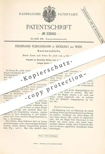 original Patent - Ferdinand Fleischmann , Mödling / Wien , Österreich , 1885 , Kannenschloss | Verschluss f. Milchkanne