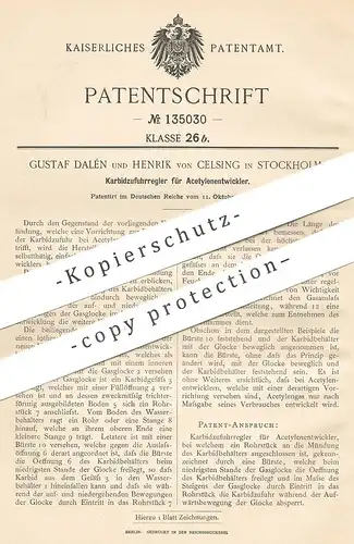 original Patent - Gustaf Dalén , Henrik von Celsing , Stockholm , Schweden | Karbidzufuhrregler für Acetylenentwickler