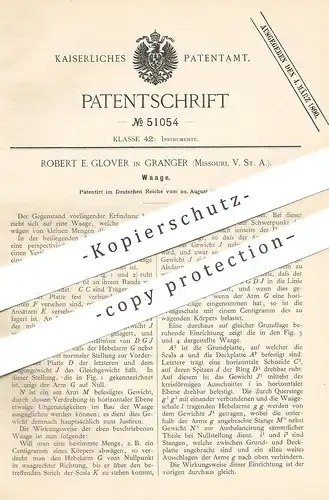 original Patent - Robert E. Glover , Granger , Missouri , USA , 1889 , Waage für kleines Gewicht | Waagen | Briefwaage !