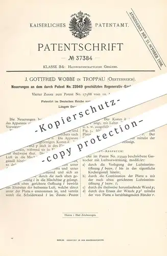 original Patent - J. Gottfried Wobbe , Troppau , Österreich , 1886 , Gaskocher | Gas - Kocher | Herd , Brenner , Ofen !!