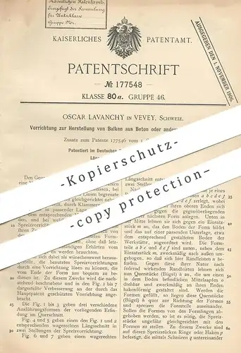 original Patent - Oscar Lavanchy , Vevey , Schweiz , 1906 , Balken aus Beton , Mörtel , Zement | Maurer | Bau , Hochbau