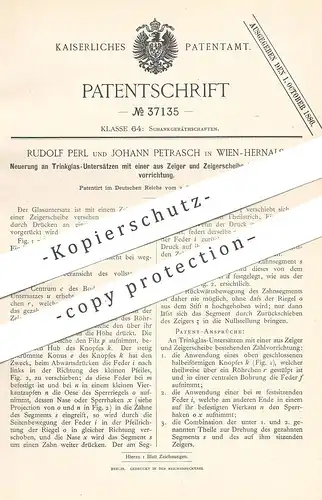 original Patent - Rudolf Perl , Johann Petrasch , Wien / Hernals , Österreich , 1886 , Trinkglas - Untersatz m. Zählwerk