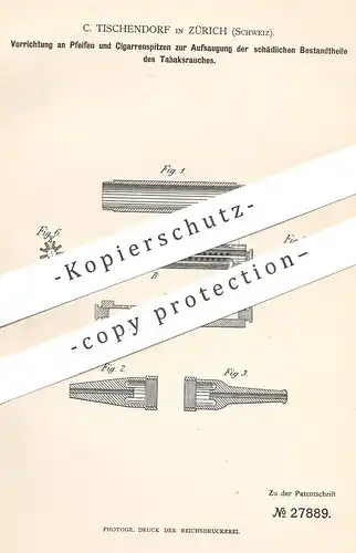 original Patent - C. Tischendorf , Zürich , Schweiz , 1884 , Pfeife , Zigarre | Pfeifen , Zigarren , Zigarette | Tabak