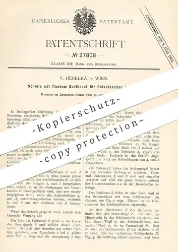 original Patent - V. Hebelka , Wien , 1883 , Schloss mit Schlüssel für Taschen , Koffer | Schlösser | Kofferschloss !!