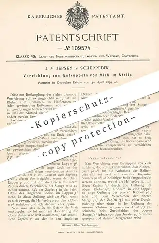 original Patent - J. M. Jepsen , Scherrebek , 1899 , Entkuppeln von Vieh im Stall | Tierzucht , Tier , Landwirt , Bauer