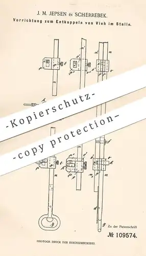 original Patent - J. M. Jepsen , Scherrebek , 1899 , Entkuppeln von Vieh im Stall | Tierzucht , Tier , Landwirt , Bauer