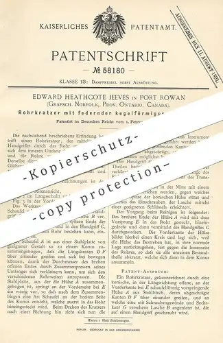 original Patent - Edward Heathcote Jeeves , Port Rowan , Norfolk , Ontario , Canada , 1891 , Rohrkratzer | Dampfkessel !