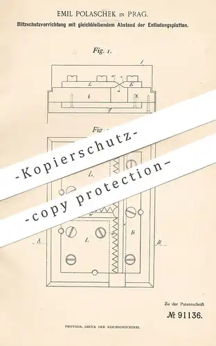 original Patent - Emil Polaschek , Prag , 1896 , Blitzschutz | Blitzableiter , Blitz , Strom , Elektiker , Elektrik !!!