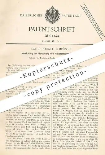 original Patent - Louis Bouneu , Brüssel , 1896 , Herst. von Flaschenmundstück | Flasche , Flaschen , Glas , Glasbläser