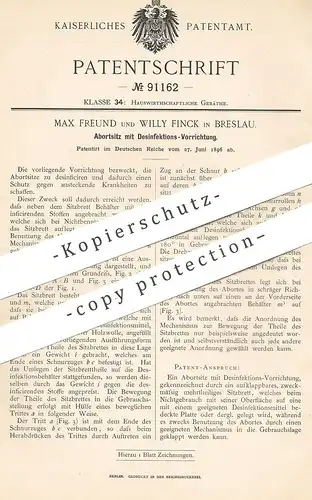 original Patent -  Max Freund , Willy Finck , Breslau , 1896 , Abortsitz mit Desinfektion | WC Sitz , Toilette , Kloset