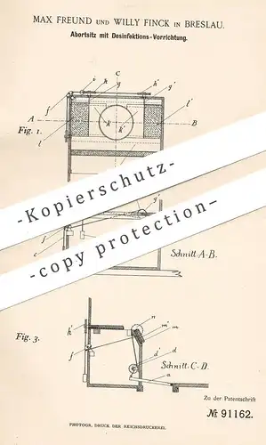 original Patent -  Max Freund , Willy Finck , Breslau , 1896 , Abortsitz mit Desinfektion | WC Sitz , Toilette , Kloset