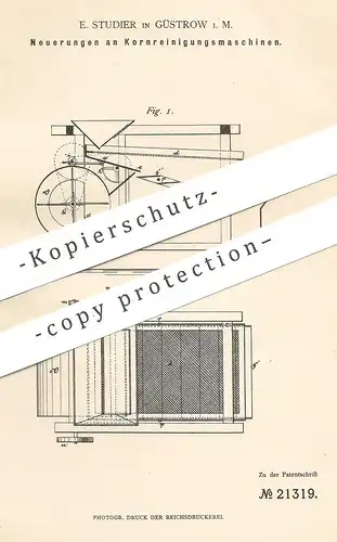 original Patent - E. Studier , Güstrow / Mecklenburg , 1882 , Korn - Reinigungsmaschine | Getreide , Stroh , Mühle !!!