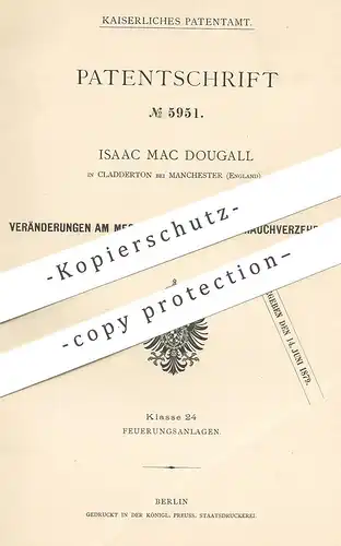 original Patent - Isaac Mac Dougall , Cladderton , Manchester , England , 1878 , mechanisches Rost mit Rauchverzehrung !