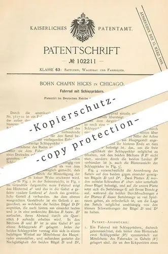 original Patent - Bohn Chapin Hicks , Chicago , 1897 , Fahrrad mit Schlepprädern | Fahrräder , Rad , Räder , Dreirad !!!