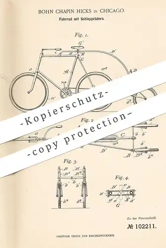 original Patent - Bohn Chapin Hicks , Chicago , 1897 , Fahrrad mit Schlepprädern | Fahrräder , Rad , Räder , Dreirad !!!