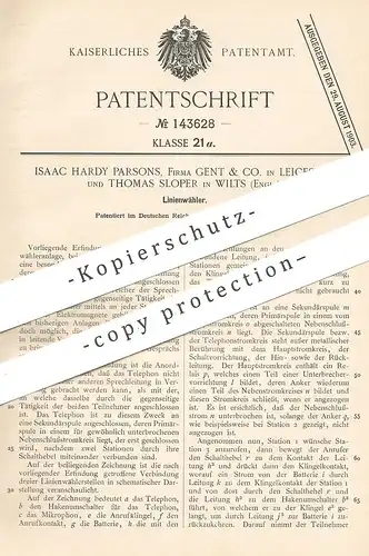 original Patent - Isaac Hardy Parsons , Gent & Co , Leicester , Thomas Sloper , Wilts , England , 1902 , Linienwähler