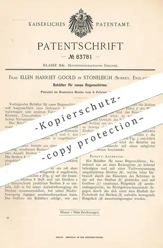 original Patent - Ellen Harriet Goold , Stoneleigh , Surrey , England , 1895 , Behälter für nasse Regenschirme | Schirm