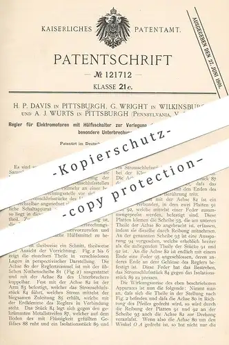 original Patent - H. P. Davis , Pittsburgh | G. Wright , Wilkinsburgh | A. J. Wurts | USA | Elektromotoren - Regler
