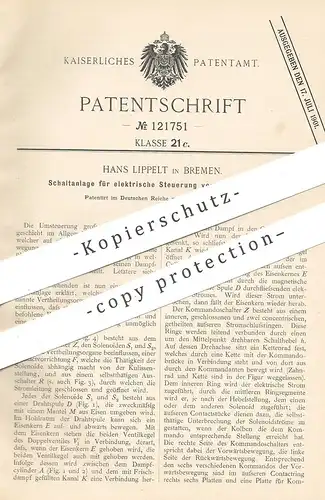 original Patent - Hans Lippelt , Bremen , 1900 , Schaltanlage für elektrische Steuerung von Kraftmaschinen | Motor !!!
