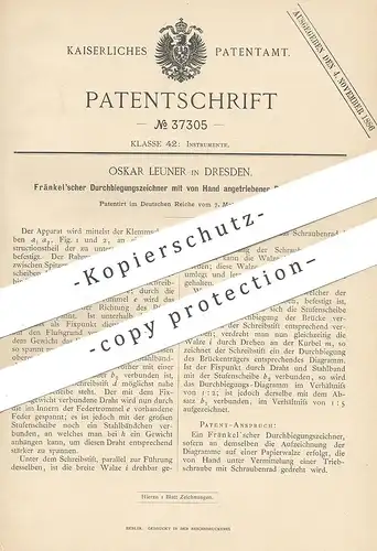 original Patent - Oskar Leuner , Dresden , 1886 , Durchbiegungszeichner von Fränkel | Papier , Walze , Papierfabrik !!